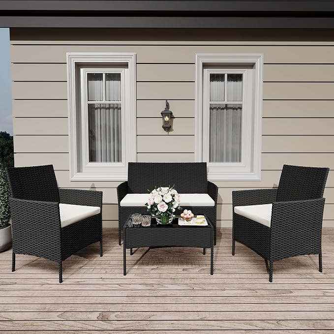 GarveeLife 4-Piece Patio Furniture Set, Rattan Outdoor Furniture by GarveeLife