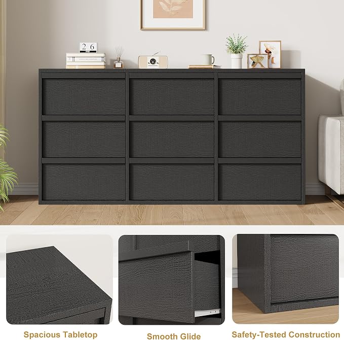 Garvee 9 Dresser for Bedroom, 58.7" Wide Dresser, Freestanding Horizontal Drawer - Image 7