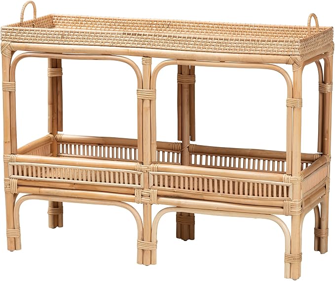 Bali & pari Lombok Modern Bohemian Natural Rattan 2-Tier Console Table by balipari