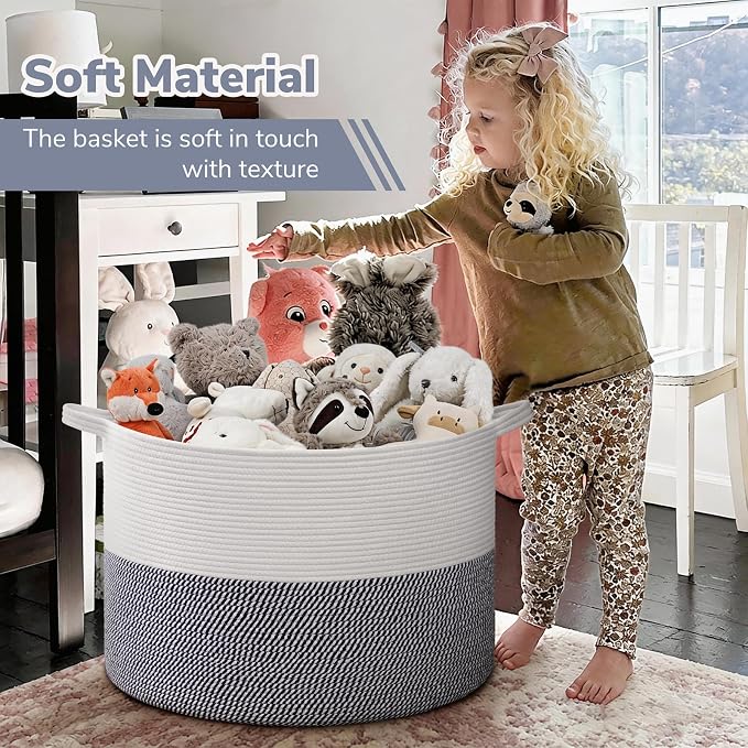 INDRESSME 115L Extra Large Cotton Rope Basket, Blanket Basket - Image 6