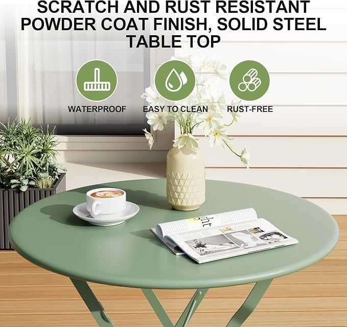 3-Piece Folding Bistro Set, Outdoor Patio Furniture Set - Image 3