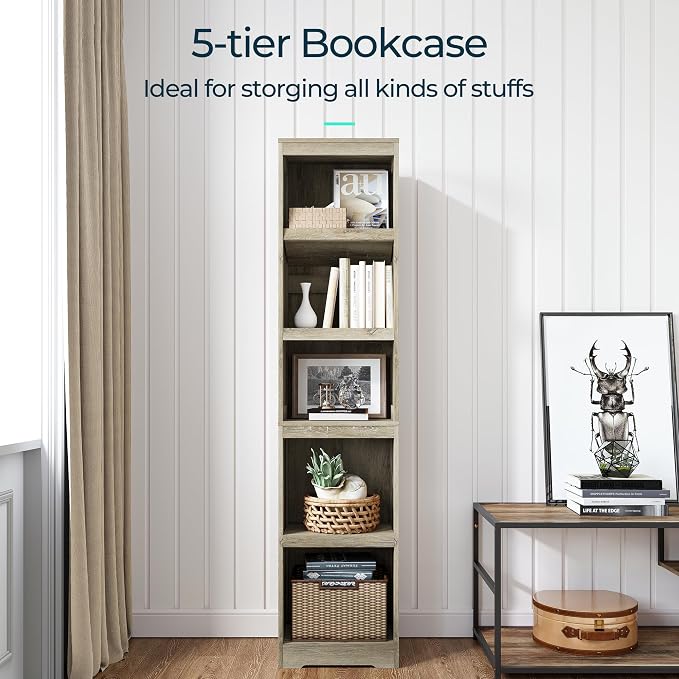 LINSY HOME 5-Shelf Bookcase, Narrow Bookshelves Floor Standing Storage Shelves - Image 4
