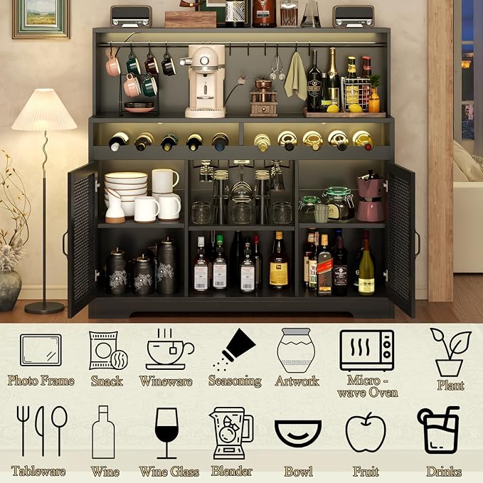 Loomie Wine Bar Cabinet with LED Light, Liquor Cabinet with Glass Holder - Image 7