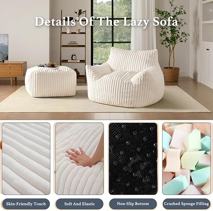Oversized Bean Bag Chaise Lounge Chair Indoor - Image 3