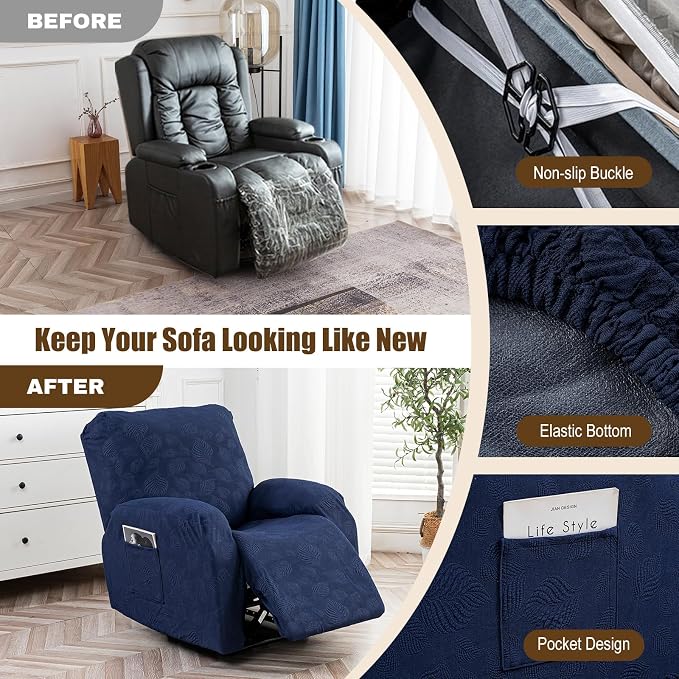 Gennia Recliner Chair Covers 3 Pieces, Waterproof Jacquard Reclining Chair Cover - Image 5