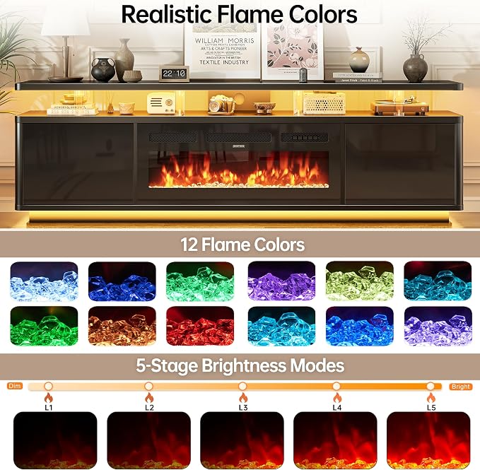 MXV 70" Fireplace TV Stand for TVs up to 80", Entertainment Center - Image 2