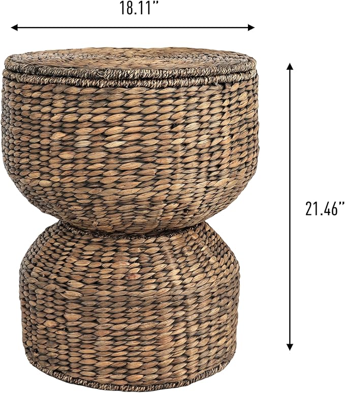happimess SAT1000B Bhola 18" Hourglass Handwoven Hyacinth Storage Accent Table - Image 3