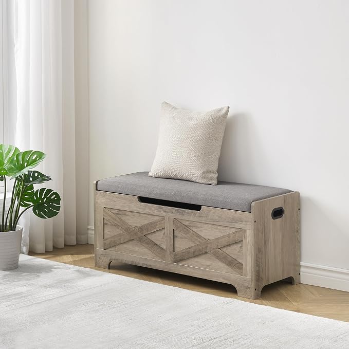 IDEALHOUSE Storage Bench, 39.4" Retro Wooden Storage Chest - Image 7