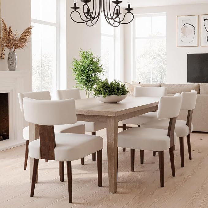 HNY Set of 6 Mid Century Modern Dining Chairs, Farmhouse Velvet Upholstered by HNY