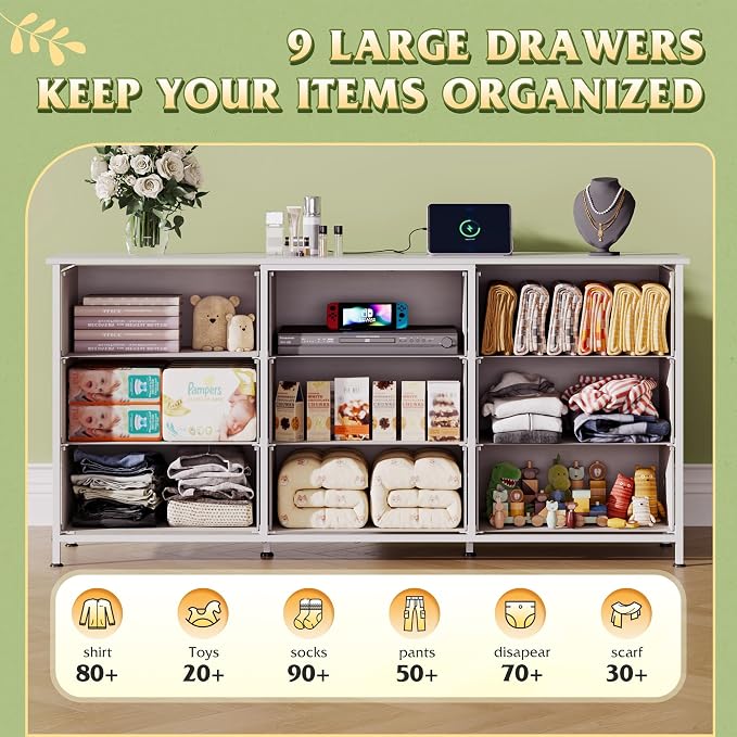 WLIVE 54''W Dresser for Bedroom, 65 inch TV, Wide Chest of Drawers - Image 4