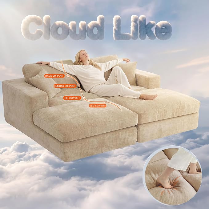 80.7" Oversized Double Chaise Lounge Chair Indoor, Cloud Boneless Sleeper Sofa - Image 4