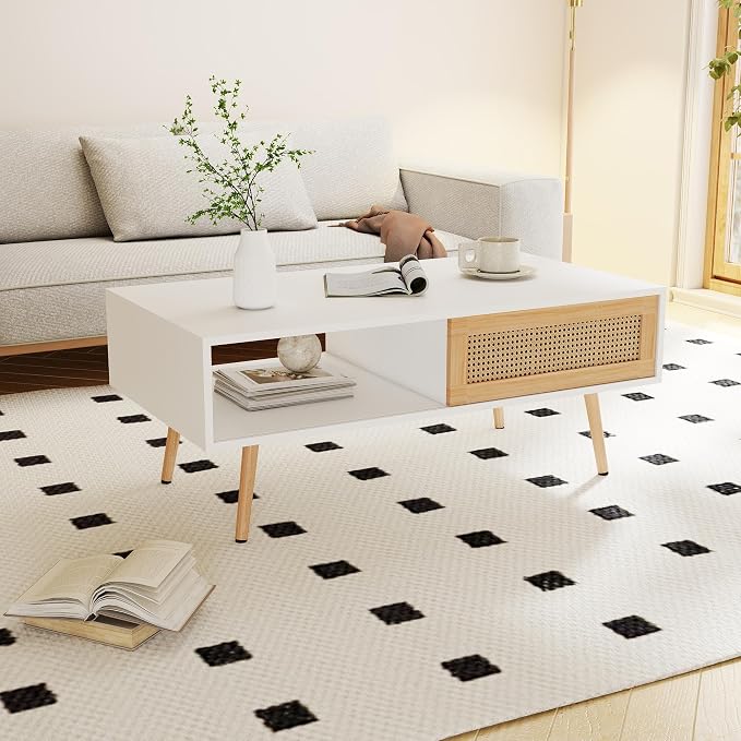 Boho Coffee Table for Living Room, 41.3" Rattan Coffee Table - Image 10