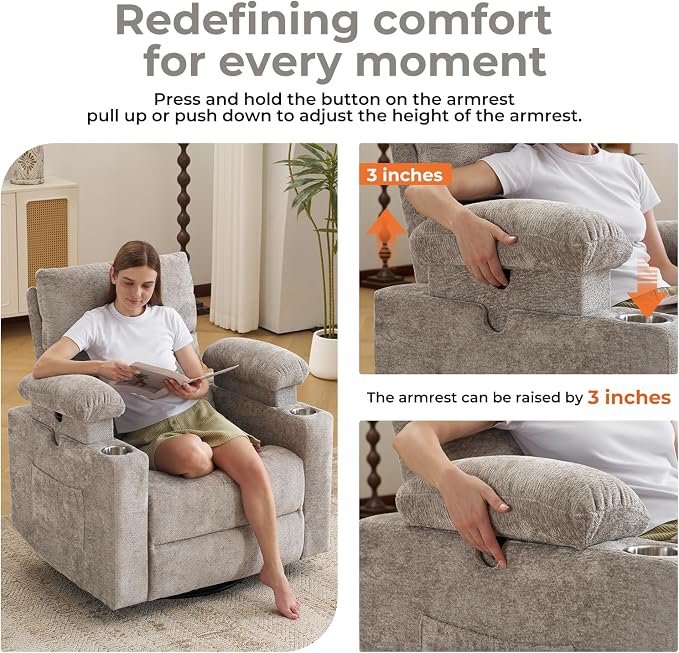 Oversized Power Recliner Chair Swivel Glider - Image 3