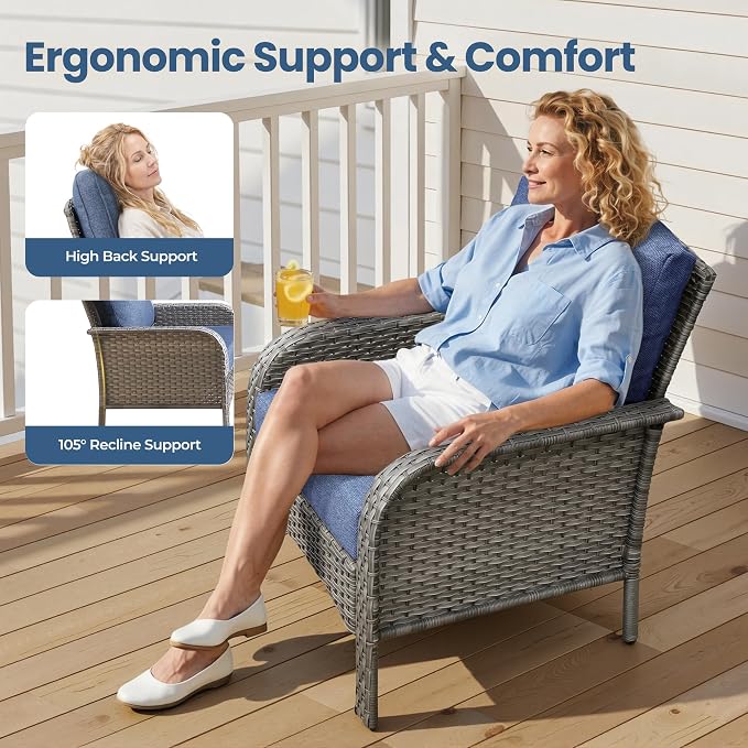 Weaxty Wicker Patio Furniture Set High Back Loveseat Sofa Couch Armchair Coffee - Image 3