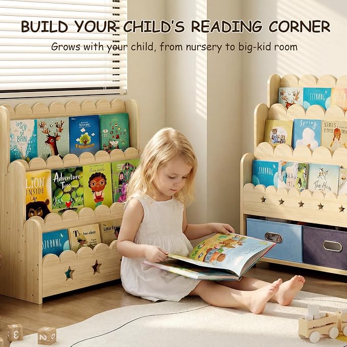 EXPERLAM Scalloped Kids Bookshelf, 3-Tier Front Facing Toddler Bookshelf - Image 8
