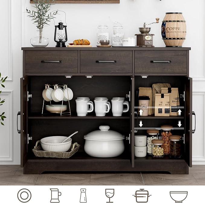 HOSTACK Modern Farmhouse Buffet Sideboard Cabinet, Barn Doors Storage Cabinet - Image 5
