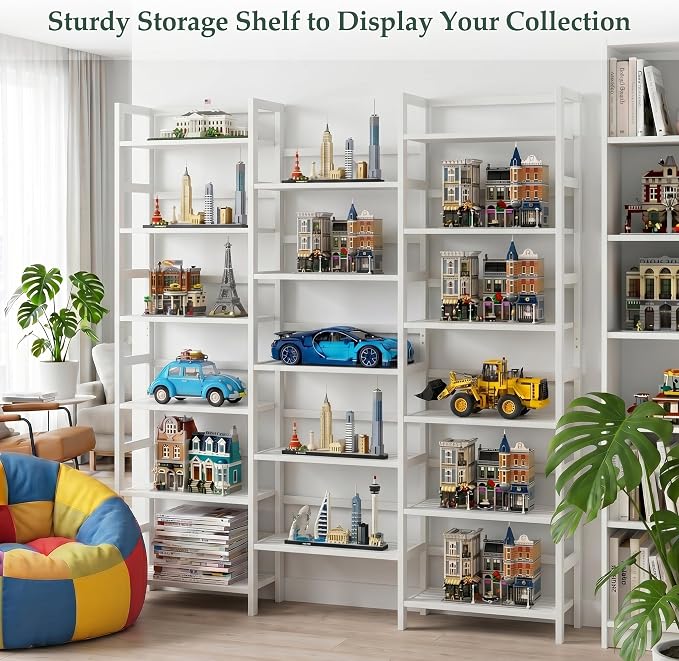 Homykic Bamboo Bookshelf, 71” Tall Triple Wide Bookcase - Image 5