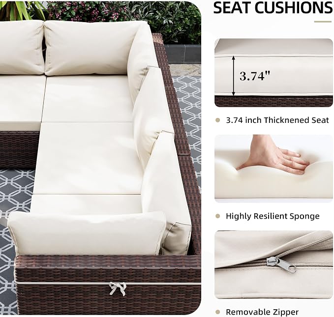 UPHA 5 Pieces Patio Furniture Sets, Wicker Outdoor Sectional Sofa Couch - Image 5