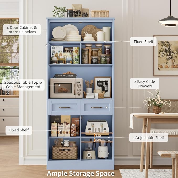 HOSTACK 71" Tall Kitchen Pantry Storage Cabinet, Modern Kitchen Hutch Bar - Image 7