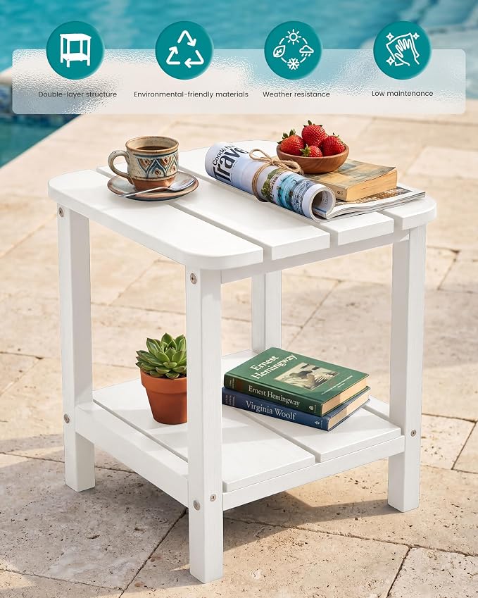 SERWALL Double Adirondack Side Table End Table- White - Image 6