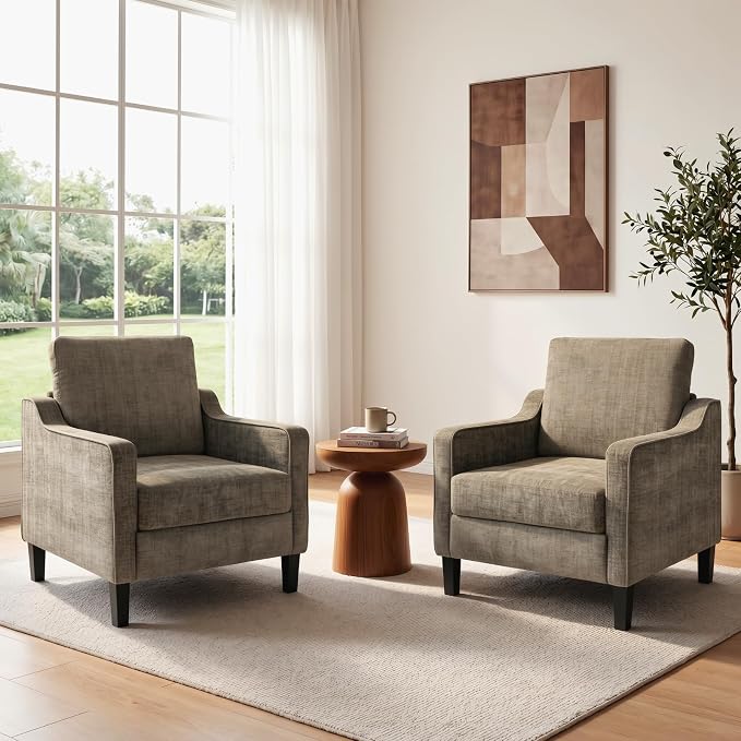 TLSUNNY Mid-Century Accent Chair, Modern Upholstered Chenille Armchair & Padded by TLSUNNY
