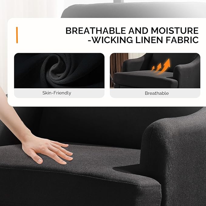 VINGLI Linen Fabric Accent Chairs Set of 2, Comfy Sofa Chair Living Room - Image 5