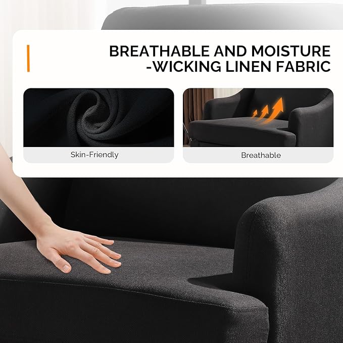 VINGLI Linen Fabric Accent Chairs Set of 2, Comfy Sofa Chair Living Room - Image 5