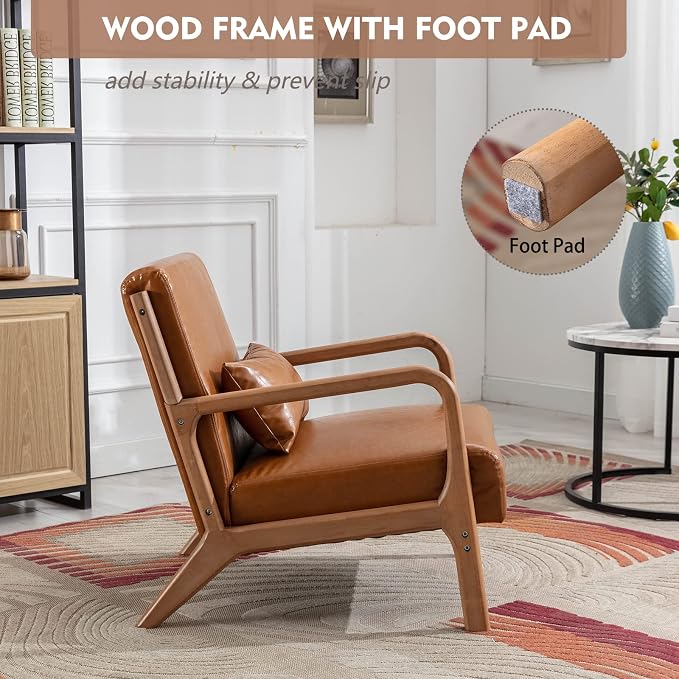 ANJ Mid Century Modern Accent Chair, PU Leather Reading Chair - Image 4