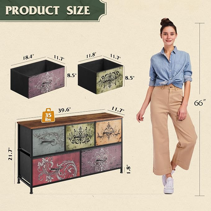 WLIVE Dresser for Bedroom with 5 Drawers, Wide Chest of Drawers, Fabric Dresser - Image 3