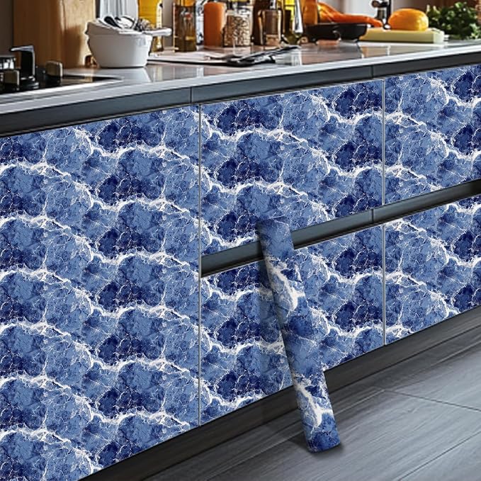 HOMETITUTE Blue Marble Wallpaper Peel and Stick Ocean Wave Pattern 118.1x17.7 - Image 7