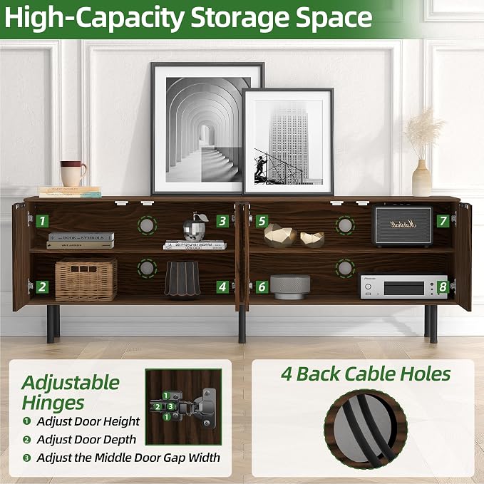 TV Stand for 80 Inch TV, Fluted Entertainment Center - Image 7