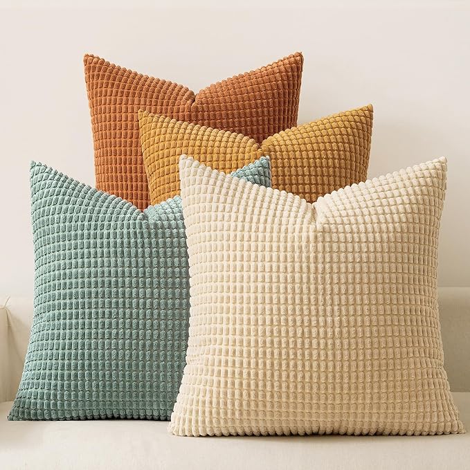 MIULEE Boho Farmhouse Decorative Pillow Covers 18x18 Inch Set of 4 Rustic by MIULEE