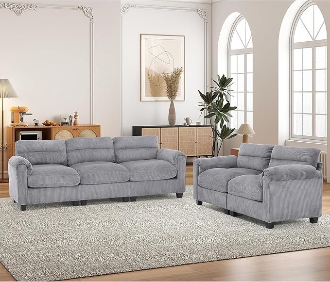 HAOMARKETS 2 Piece Cordory Sofa Sets, Comfy Loveset 2-Seater Sofa and by HAOMARKETS