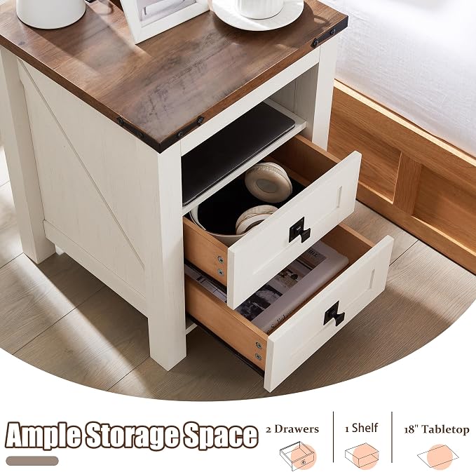 T4TREAM Nightstand with Charging Station, End Table, Side Table with 2 Drawers - Image 5