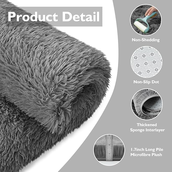Shag Area Rug for Bedroom 4x6, Deep Grey Fluffy Area Rugs for Living Room - Image 2