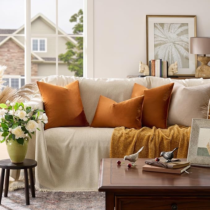 GIGIZAZA Throw Pillow Covers 22x22 Inch Dark Burnt Orange Velvet Pillows - Image 2