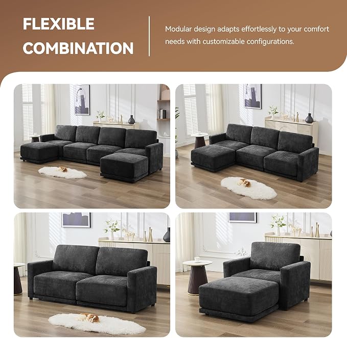 110.6" L Shaped Sectional Sofa, Modular Cloud Deep Seat Couch - Image 6
