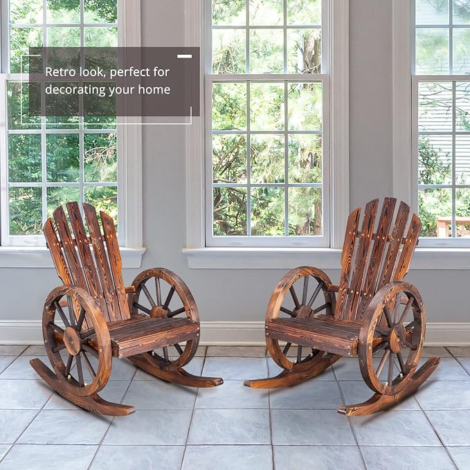 Outvita Adirondack Rocking Chair Set of 2, Wood Wagon Rocker, Outdoor Wooden - Image 2