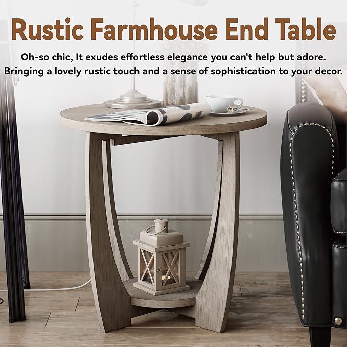 Round Farmhouse End Table for Small Spaces, French Country Accent Side Table - Image 3