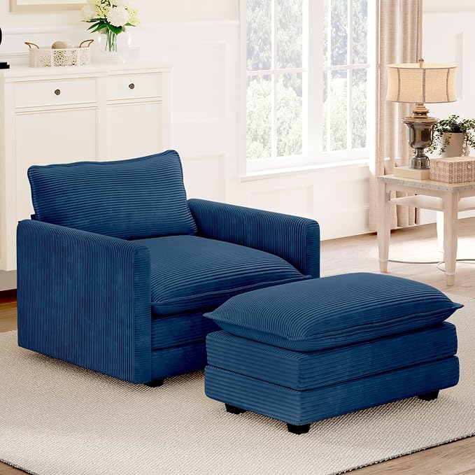 ROWHY Single Armchair with Ottoman, Modern Corduroy Cloud Couch with by ROWHY
