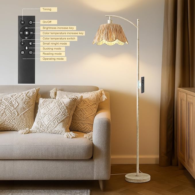 Oneach Rattan Floor Lamp for Living Room - Image 7