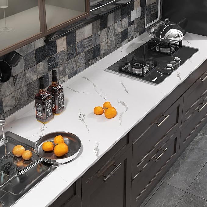 FunStick 24" x 200" Matte Peel and Stick Countertops White Marble Contact Paper - Image 3