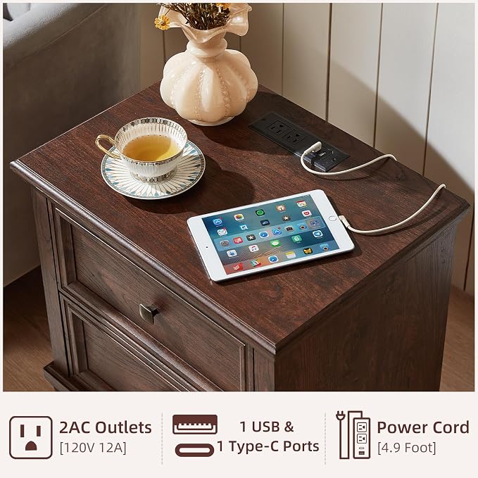 SAVOR LIFE Farmhouse Nightstand Set of 2, Rustic Low Nightstands - Image 4