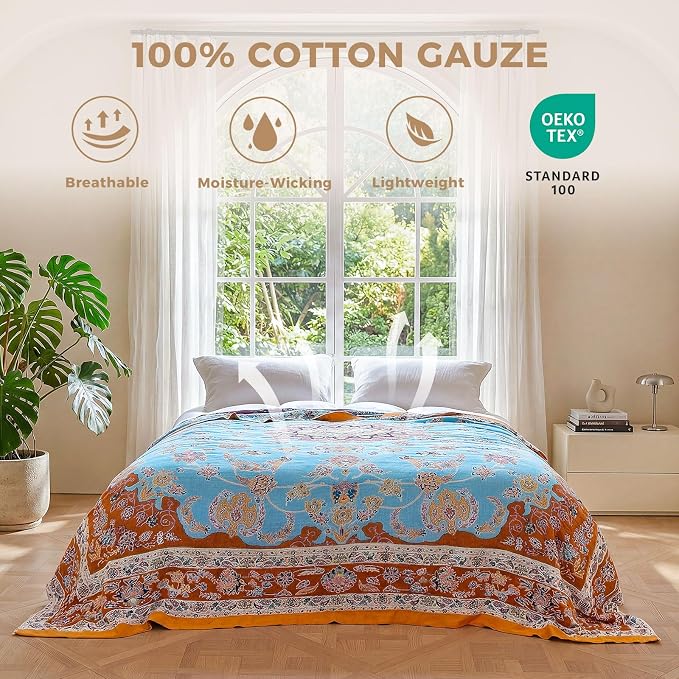 LUTBM Boho Throw Blanket for Bed Cotton Summer Blankets for Bedroom Living Room - Image 2