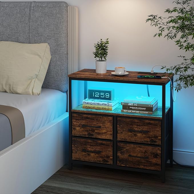 TUTOTAK LED Night Stand with Charging Station, Large Nightstand with USB and - Image 8