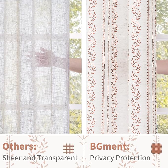BGment Short Terracotta Boho Curtains Leaf Floral Print Cottage Core Botanical - Image 5