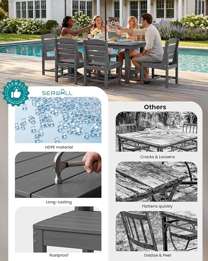 SERWALL Patio Dining Sets for 10 Person, HDPE Dining Set - Image 6