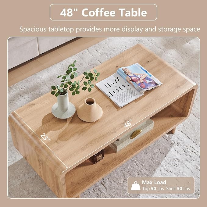 IFGET 48" Modern Coffee Table, 2-Tier Minimalist Center Table - Image 4