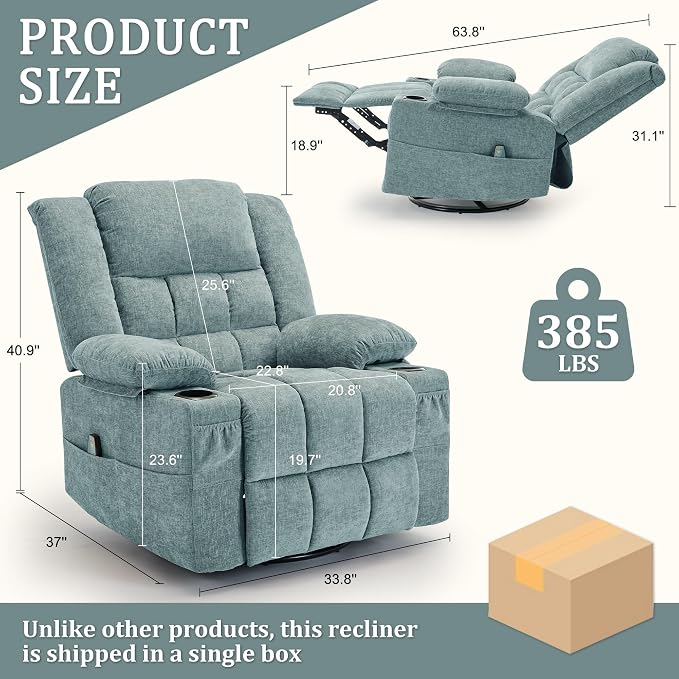 Korser Adult 360° Swivel Rocking Recliner, Nursery Rocking Chair - Image 2