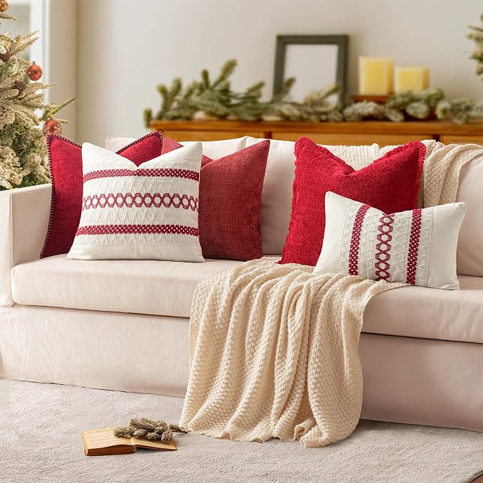 MIULEE Pack of 2 Christmas Pillow Covers 12x20 Inch Red Farmhouse Decorative - Image 5